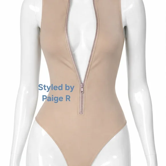 ⛱️NWT SKIMS 1 pc Sleeveless high neck zip front tank swimsuit Nude DESERT 3X - Picture 7 of 8